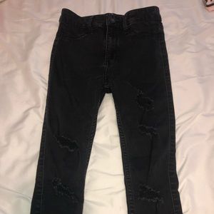 High rise crop black ripped jeans